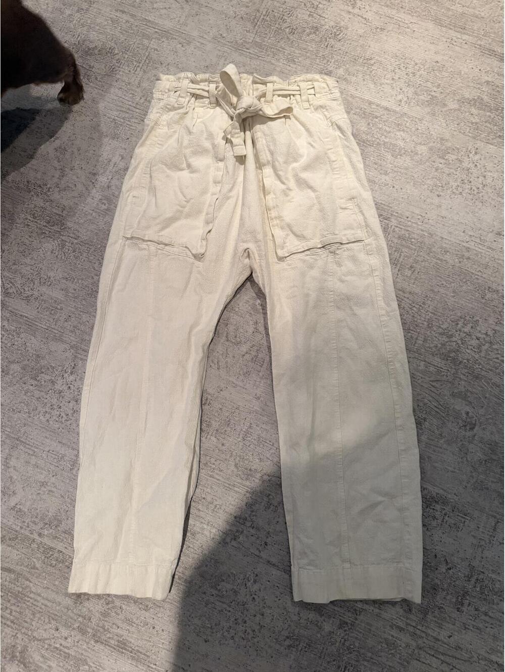 Free People Cotton Linen Oversized Loose Sky Rider Cropped Tie waist Pant sz S
